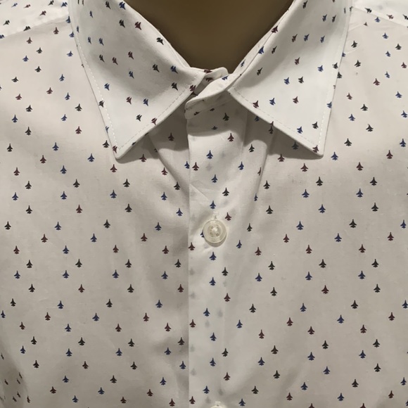 PERRY ELLIS Mens Stretch Button Down Long Sleeve Shirts Large Trees White - Picture 2 of 6